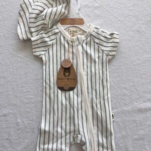 Carter's Cream and Blue Striped Baby One-Piece with Hat